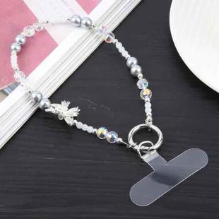 Mobile Phone Anti-lost Alloy Butterfly Glass Short Bead Chain(Silver)