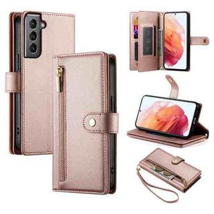 For Samsung Galaxy S21 5G Nine Card-slot Zipper Wallet Bag Leather Phone Case(Pink)