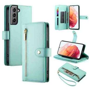 For Samsung Galaxy S21 5G Nine Card-slot Zipper Wallet Bag Leather Phone Case(Mint Green)