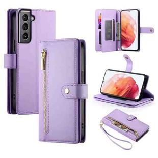 For Samsung Galaxy S21 5G Nine Card-slot Zipper Wallet Bag Leather Phone Case(Purple)