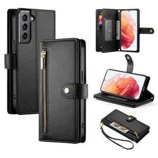 For Samsung Galaxy S21 5G Nine Card-slot Zipper Wallet Bag Leather Phone Case(Black)