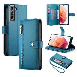 For Samsung Galaxy S21 5G Nine Card-slot Zipper Wallet Bag Leather Phone Case(Blue)