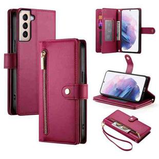 For Samsung Galaxy S21+ 5G Nine Card-slot Zipper Wallet Bag Leather Phone Case(Red)