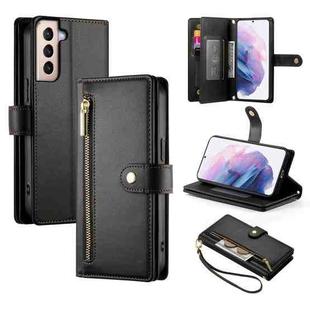 For Samsung Galaxy S21+ 5G Nine Card-slot Zipper Wallet Bag Leather Phone Case(Black)