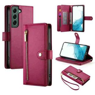 For Samsung Galaxy S22 5G Nine Card-slot Zipper Wallet Bag Leather Phone Case(Red)