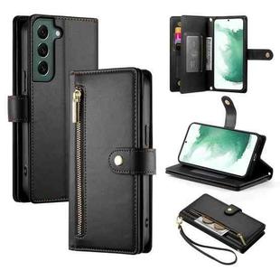 For Samsung Galaxy S22+ 5G Nine Card-slot Zipper Wallet Bag Leather Phone Case(Black)