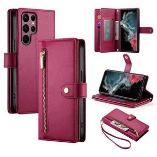 For Samsung Galaxy S22 Ultra 5G Nine Card-slot Zipper Wallet Bag Leather Phone Case(Red)