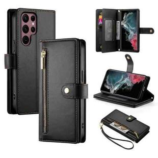 For Samsung Galaxy S22 Ultra 5G Nine Card-slot Zipper Wallet Bag Leather Phone Case(Black)