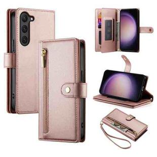 For Samsung Galaxy S23 5G Nine Card-slot Zipper Wallet Bag Leather Phone Case(Pink)