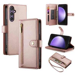 For Samsung Galaxy S23 FE 5G Nine Card-slot Zipper Wallet Bag Leather Phone Case(Pink)