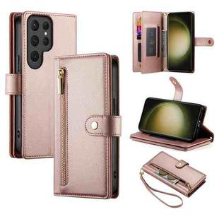 For Samsung Galaxy S23 Ultra 5G Nine Card-slot Zipper Wallet Bag Leather Phone Case(Pink)