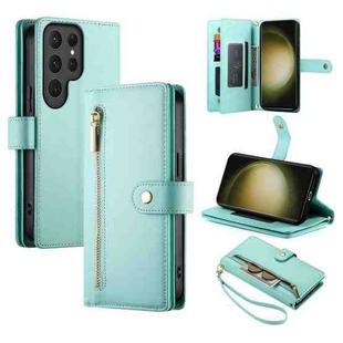 For Samsung Galaxy S23 Ultra 5G Nine Card-slot Zipper Wallet Bag Leather Phone Case(Mint Green)