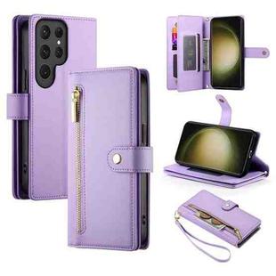 For Samsung Galaxy S23 Ultra 5G Nine Card-slot Zipper Wallet Bag Leather Phone Case(Purple)