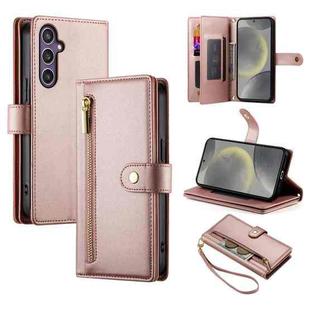 For Samsung Galaxy S24 5G Nine Card-slot Zipper Wallet Bag Leather Phone Case(Pink)