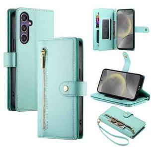 For Samsung Galaxy S24 5G Nine Card-slot Zipper Wallet Bag Leather Phone Case(Mint Green)