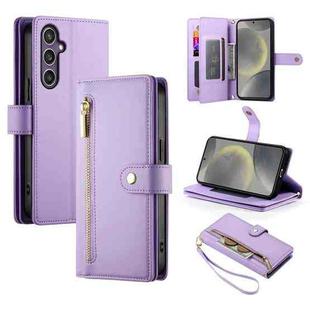 For Samsung Galaxy S24 5G Nine Card-slot Zipper Wallet Bag Leather Phone Case(Purple)