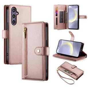 For Samsung Galaxy S24+ 5G Nine Card-slot Zipper Wallet Bag Leather Phone Case(Pink)