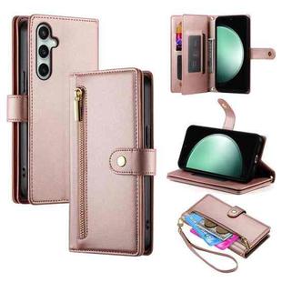 For Samsung Galaxy S24 FE 5G Nine Card-slot Zipper Wallet Bag Leather Phone Case(Pink)