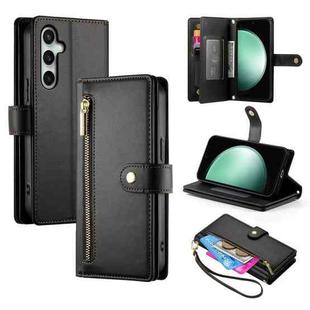 For Samsung Galaxy S24 FE 5G Nine Card-slot Zipper Wallet Bag Leather Phone Case(Black)