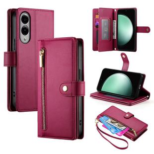 For Samsung Galaxy S25 Edge 5G Nine Card-slot Zipper Wallet Bag Leather Phone Case(Red)