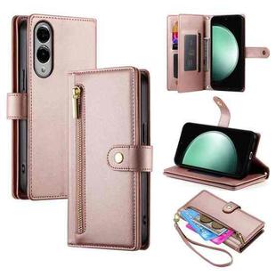 For Samsung Galaxy S25 Edge 5G Nine Card-slot Zipper Wallet Bag Leather Phone Case(Pink)