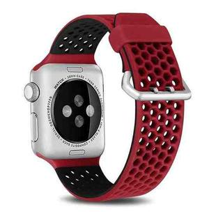 For Apple Watch Series 7 45mm / 6 & SE & 5 & 4 44mm / 3 & 2 & 1 42mm Two-tone Honeycomb Breathable Silicone Watch Band(Red Black)