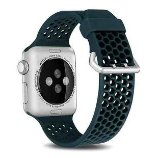 For Apple Watch Series 7 45mm / 6 & SE & 5 & 4 44mm / 3 & 2 & 1 42mm Two-tone Honeycomb Breathable Silicone Watch Band(Deep Green)