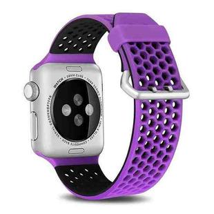 For Apple Watch Series 8&7 41mm / SE 2&6&SE&5&4 40mm / 3&2&1 38mm Two-tone Honeycomb Breathable Silicone Watch Band(Purple Black)