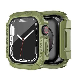 For Apple Watch Series 7 41mm PC Hybrid Tempered Glass Protector Armor Case(Army Green)