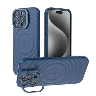 For iPhone 15 Pro Max Lens Frame Bracket Corrugated MagSafe Phone Case(Dark Blue)