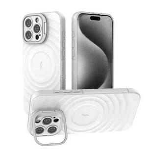 For iPhone 16 Pro Max Lens Frame Bracket Corrugated MagSafe Phone Case(White)