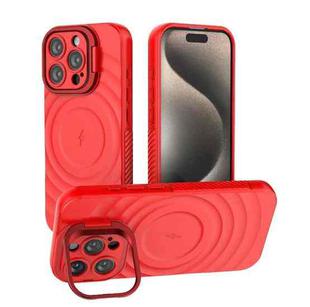 For iPhone 16 Pro Lens Frame Bracket Corrugated MagSafe Phone Case(Red)