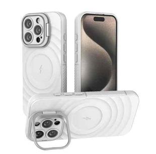 For iPhone 16 Pro Lens Frame Bracket Corrugated MagSafe Phone Case(White)