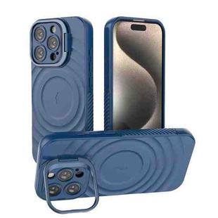 For iPhone 16 Pro Lens Frame Bracket Corrugated MagSafe Phone Case(Dark Blue)