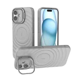 For iPhone 16 Plus Lens Frame Bracket Corrugated MagSafe Phone Case(Grey)