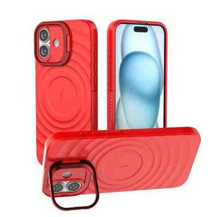 For iPhone 16 Plus Lens Frame Bracket Corrugated MagSafe Phone Case(Red)