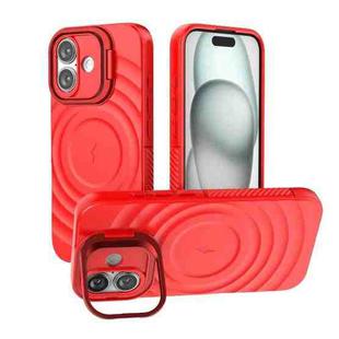 For iPhone 16 Lens Frame Bracket Corrugated MagSafe Phone Case(Red)