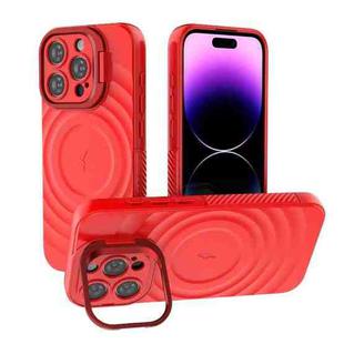 For iPhone 15 Pro Lens Frame Bracket Corrugated MagSafe Phone Case(Red)