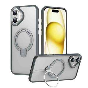 For iPhone 16 Plus Double Ring MagSafe Magnetic Holder Phone Case(Matte Grey)