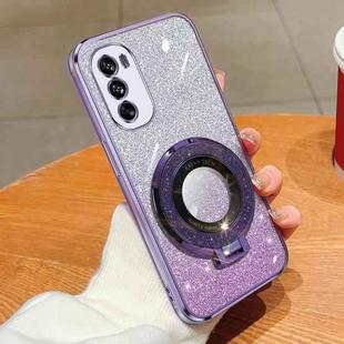 For Motorola Moto G62 5G Plated Gradient Glitter Round Holder TPU Phone Case(Purple)