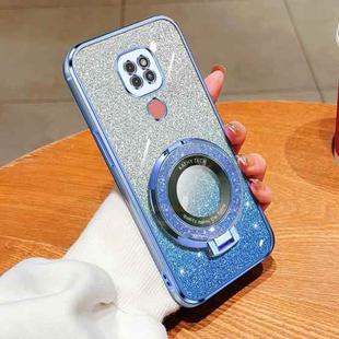 For Motorola Moto G9 Play Plated Gradient Glitter Round Holder TPU Phone Case(Sierra Blue)