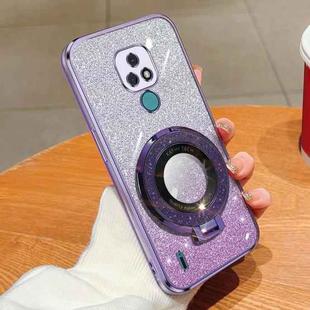 For Motorola Moto E7 Plated Gradient Glitter Round Holder TPU Phone Case(Purple)