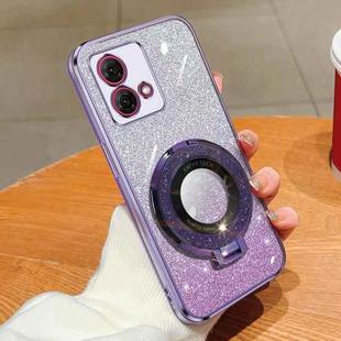 For Motorola Moto G84 Plated Gradient Glitter Round Holder TPU Phone Case(Purple)