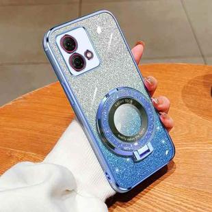 For Motorola Moto G84 Plated Gradient Glitter Round Holder TPU Phone Case(Sierra Blue)