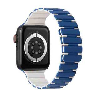 For Apple Watch SE 2023 44mm Two-color Magnetic Silicone Watch Band(Dark Blue White)