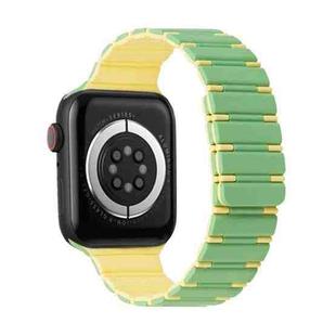 For Apple Watch SE 2023 44mm Two-color Magnetic Silicone Watch Band(Mint Light Yellow)