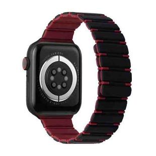 For Apple Watch SE 2023 44mm Two-color Magnetic Silicone Watch Band(Black Wine Red)