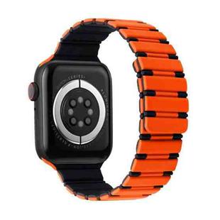 For Apple Watch Series 9 45mm Two-color Magnetic Silicone Watch Band(Orange Black)