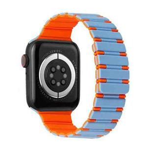 For Apple Watch Series 9 41mm Two-color Magnetic Silicone Watch Band(Mist Blue Orange)