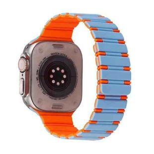 For Apple Watch Ultra 49mm Two-color Magnetic Silicone Watch Band(Mist Blue Orange)